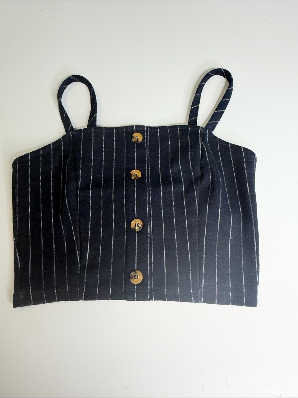 Hollister Cropped Tank Top Women XS Black Good Pinstripe‎ Button Front Smocked